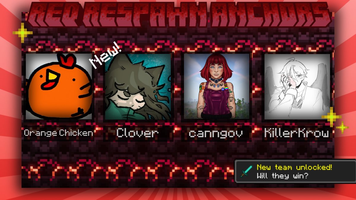 CreatorConquest's tweet photo. Introducing team Red Respawn Anchors!

@Orangee_Chicken @Mr_Hunt0  @canngov @KillerKrow_ 

Watch them in Creator Conquest 25 on Saturday 19th at 3pm EST / 8pm GMT! https://t.co/IK4f5KgDkq