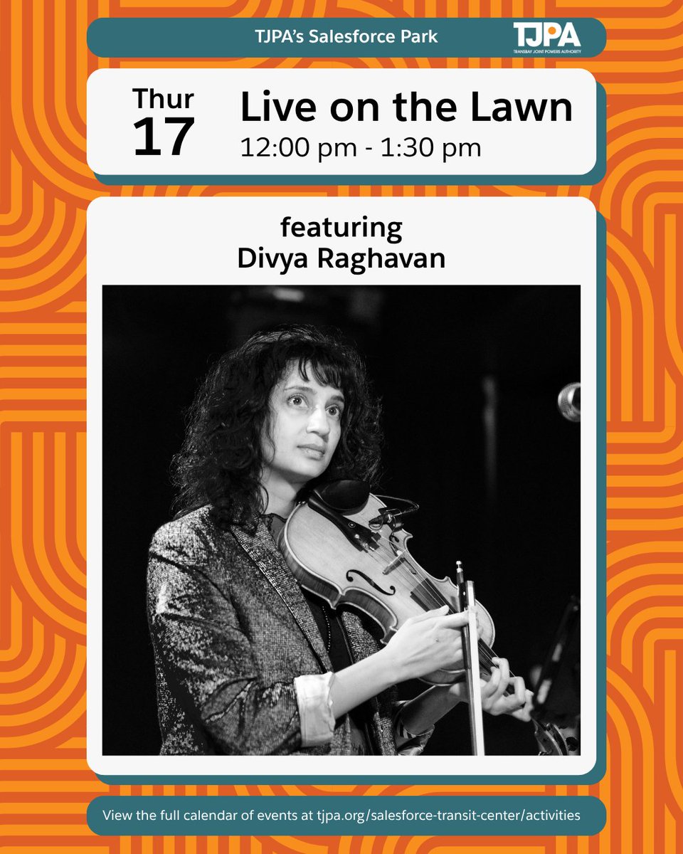 TransitCenterSF's tweet photo. Your lunch break deserves a soundtrack. 🎶 Head to TJPA’s Salesforce Park for four free live performances this week—from acoustic melodies and rooftop jazz to violin-led fusion and bluegrass.

All performances are free. View the full calendar at https://t.co/wbxGmeYHId https://t.co/Ri4wJlY6ms