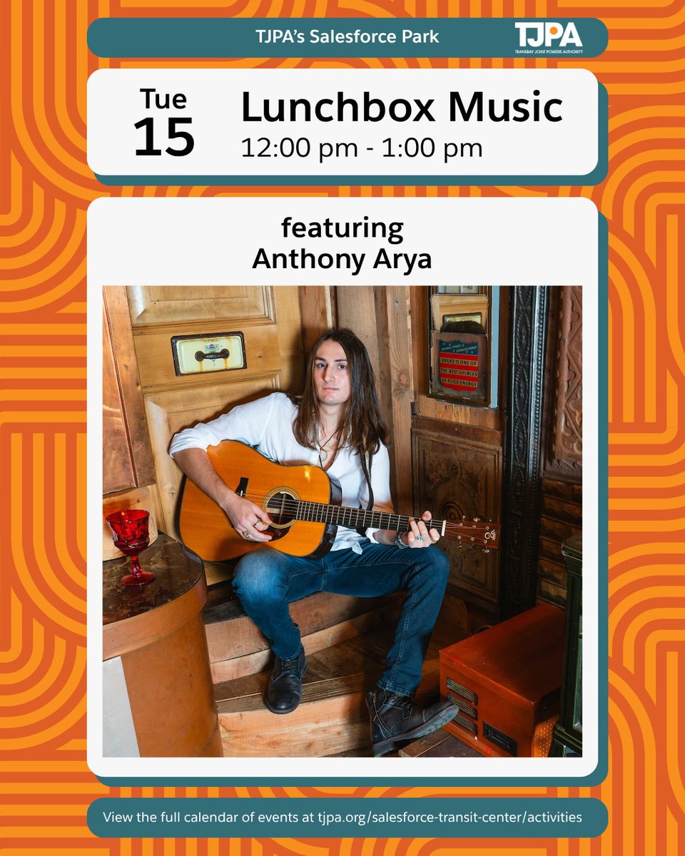 TransitCenterSF's tweet photo. Your lunch break deserves a soundtrack. 🎶 Head to TJPA’s Salesforce Park for four free live performances this week—from acoustic melodies and rooftop jazz to violin-led fusion and bluegrass.

All performances are free. View the full calendar at https://t.co/wbxGmeYHId https://t.co/Ri4wJlY6ms