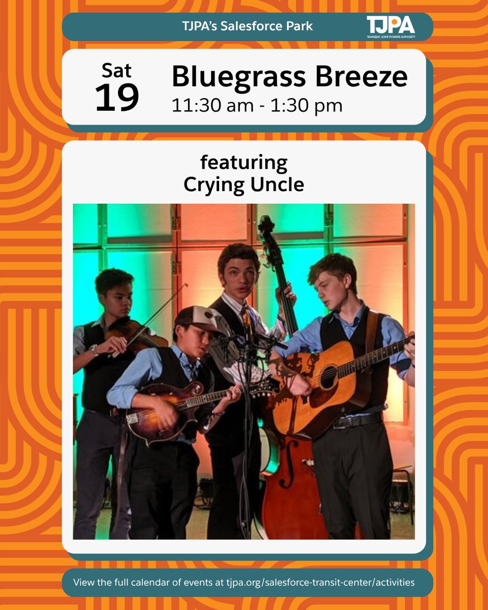 TransitCenterSF's tweet photo. Your lunch break deserves a soundtrack. 🎶 Head to TJPA’s Salesforce Park for four free live performances this week—from acoustic melodies and rooftop jazz to violin-led fusion and bluegrass.

All performances are free. View the full calendar at https://t.co/wbxGmeYHId https://t.co/Ri4wJlY6ms