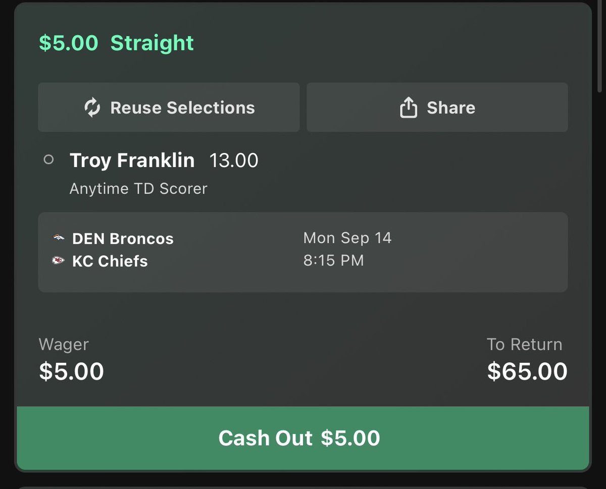 MooseProps_'s tweet photo. I have another longshot for #mnf I know they brought in waddle so he will have a big target share. But Troy Franklin had 17 redzone targets last season and this a price I’m willing take. #nfl #broncos https://t.co/lFgbz6Xppp