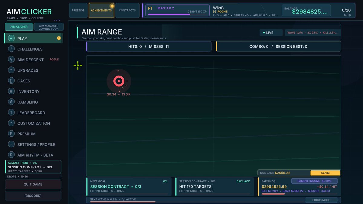 4TinsStudios's tweet photo. Aim Clicker started as a simple aim trainer.

Now it has progression, rankings, Grandmaster challenges, Aim Rhythm, Steam Workshop and an esports manager.

And it’s still free. 🎯

#indiedev #gamedev #indiegame #Steam #AimTrainer https://t.co/OMbcufG6AM