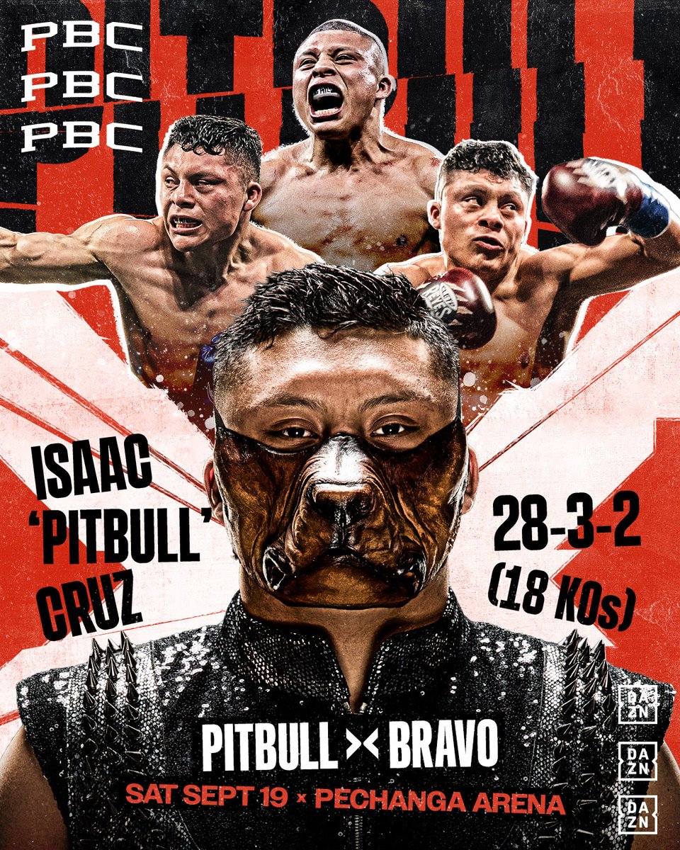 premierboxing's tweet photo. Time to pick a side. Are you #TeamPitbull or #TeamBravo?! 🇲🇽🆚🇵🇷
#PitbullBravo | 9/19 | Live on @DAZNBoxing https://t.co/ydbwtgtCA4
