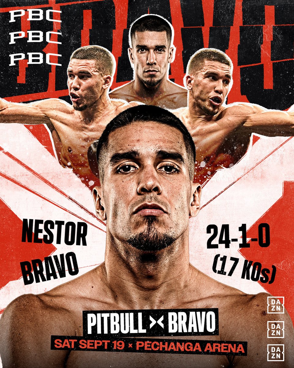 premierboxing's tweet photo. Time to pick a side. Are you #TeamPitbull or #TeamBravo?! 🇲🇽🆚🇵🇷
#PitbullBravo | 9/19 | Live on @DAZNBoxing https://t.co/ydbwtgtCA4