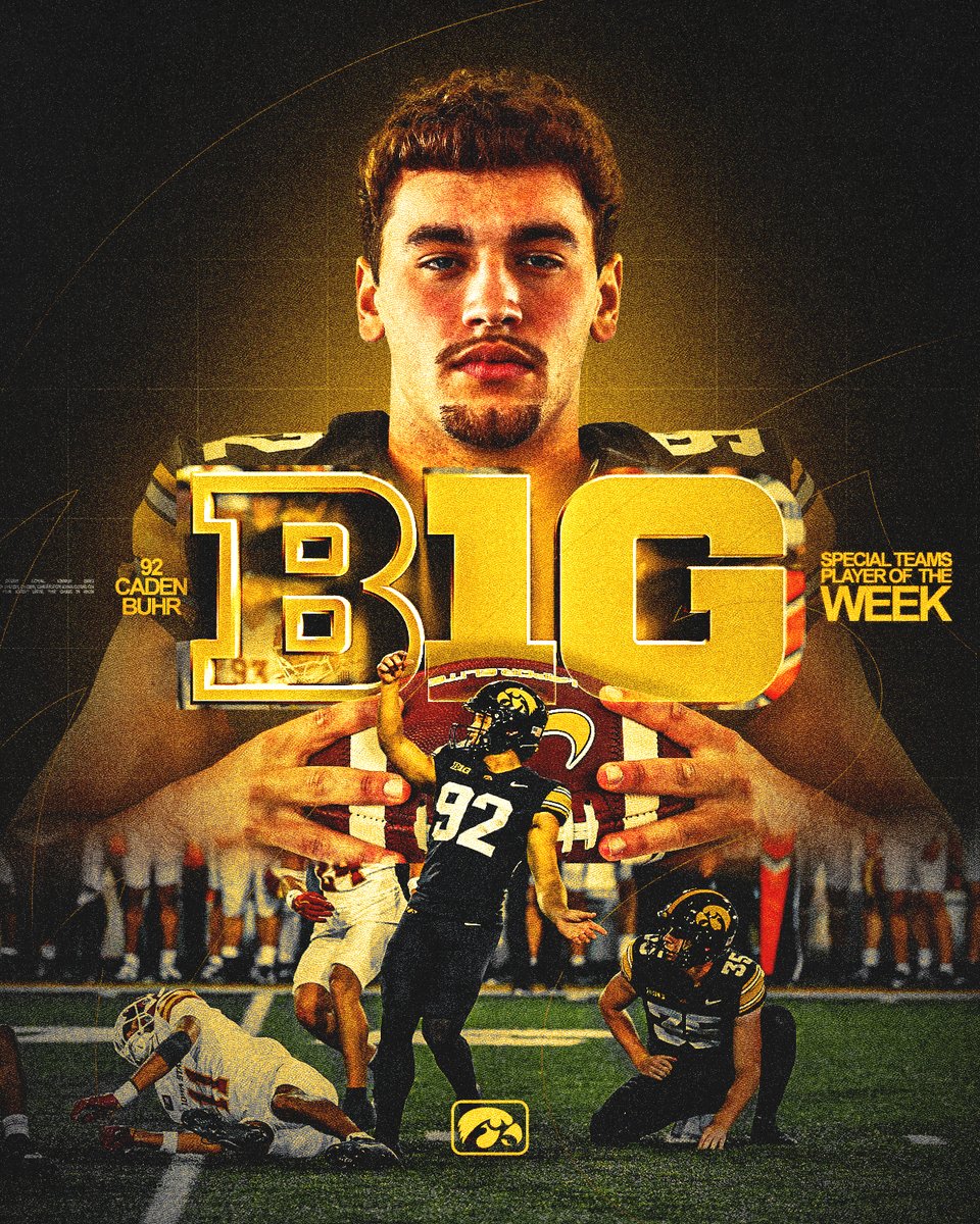 HawkeyeFootball's tweet photo. Buhried it when it mattered most.

@CadenBuhr ➡️ Big Ten Special Teams Player of the Week. https://t.co/fgxt1mNTY8