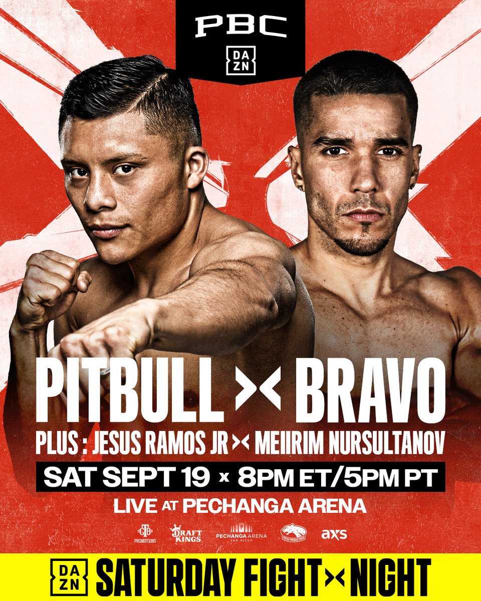 premierboxing's tweet photo. Time to pick a side. Are you #TeamPitbull or #TeamBravo?! 🇲🇽🆚🇵🇷
#PitbullBravo | 9/19 | Live on @DAZNBoxing https://t.co/ydbwtgtCA4