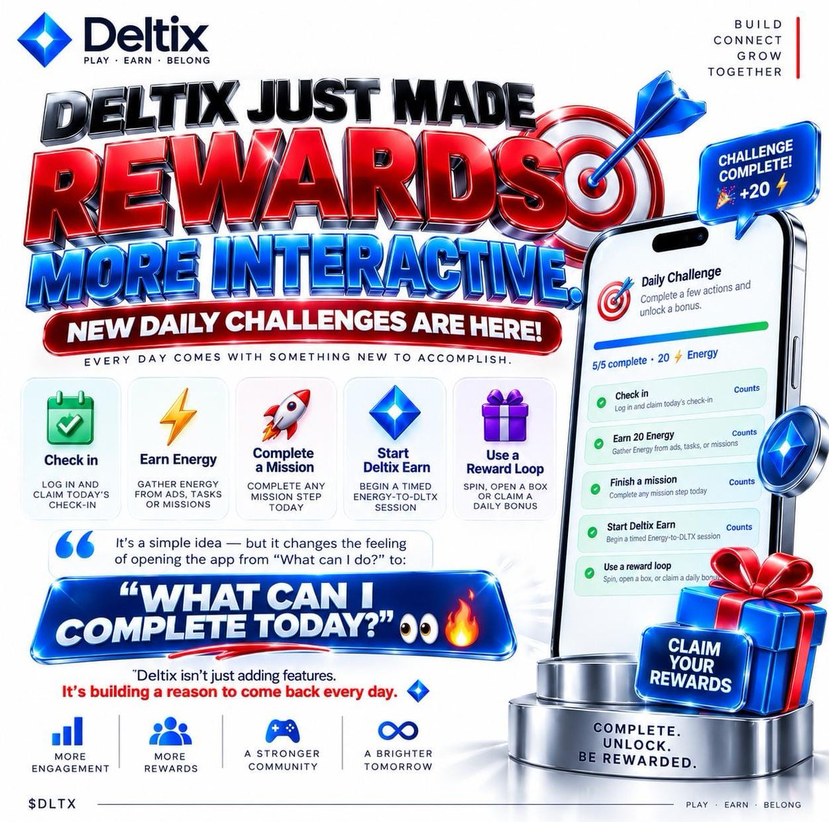 Theminingaudit's tweet photo. 🚨 DELTIX JUST MADE REWARDS MORE INTERACTIVE. 🎯💎

The new DAILY CHALLENGES are here — and now every day comes with something new to accomplish. 🔥

✅ Check in
⚡ Earn Energy
🚀 Complete a Mission
💎 Start Deltix Earn
🎁 Use a Reward Loop

Complete the challenge.
Unlock the bonus.

It’s a simple idea — but it changes the feeling of opening the app from “What can I do?” to:

“WHAT CAN I COMPLETE TODAY?” 👀🔥

Deltix isn’t just adding features.

It’s building a reason to come back every day. 💎

#Deltix #DLTX #ANetwork #ANET #wANET
@Queen_ANet @Builder_Gold @DeltixOfficial @DeltixCoreTeam