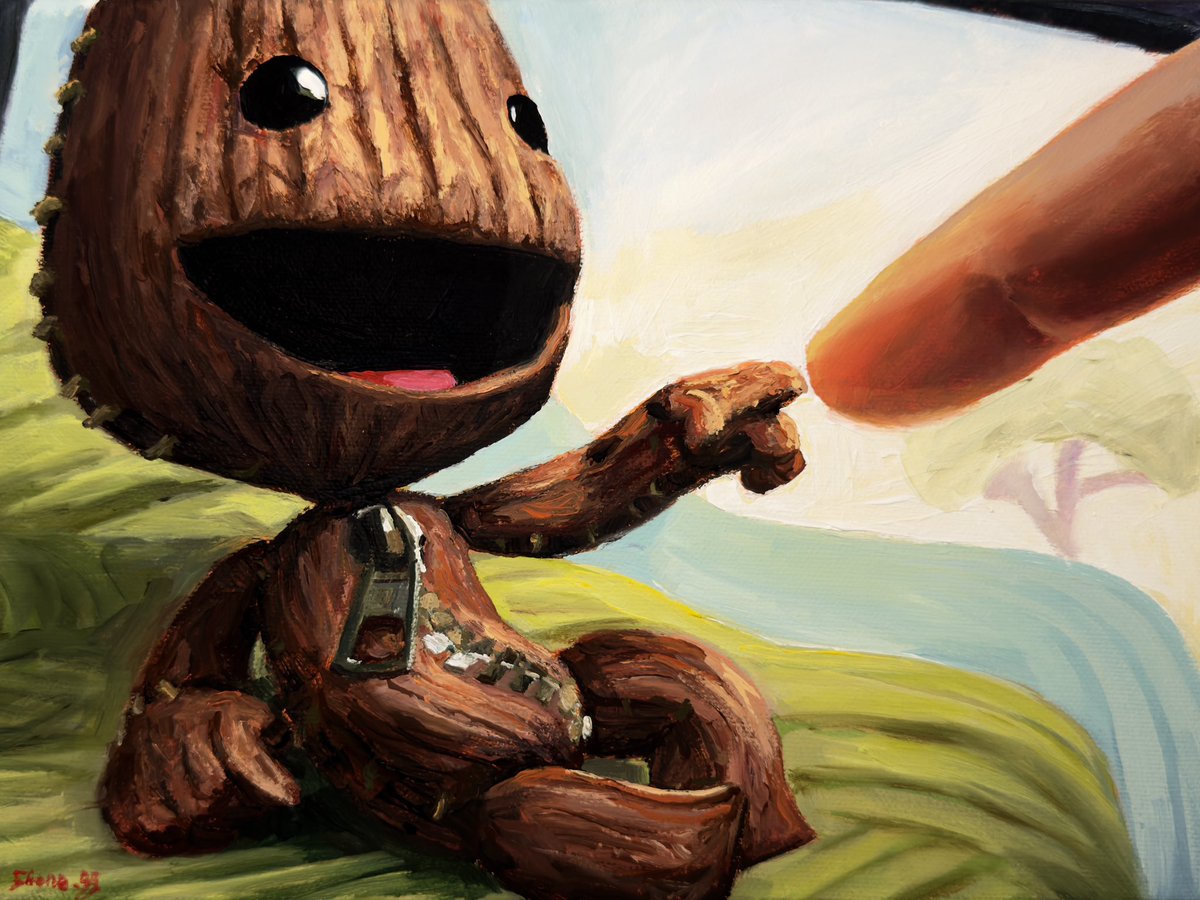 Shone_ggx's tweet photo. Had to paint The Creation of Sackboy https://t.co/RmuD9RbNFu