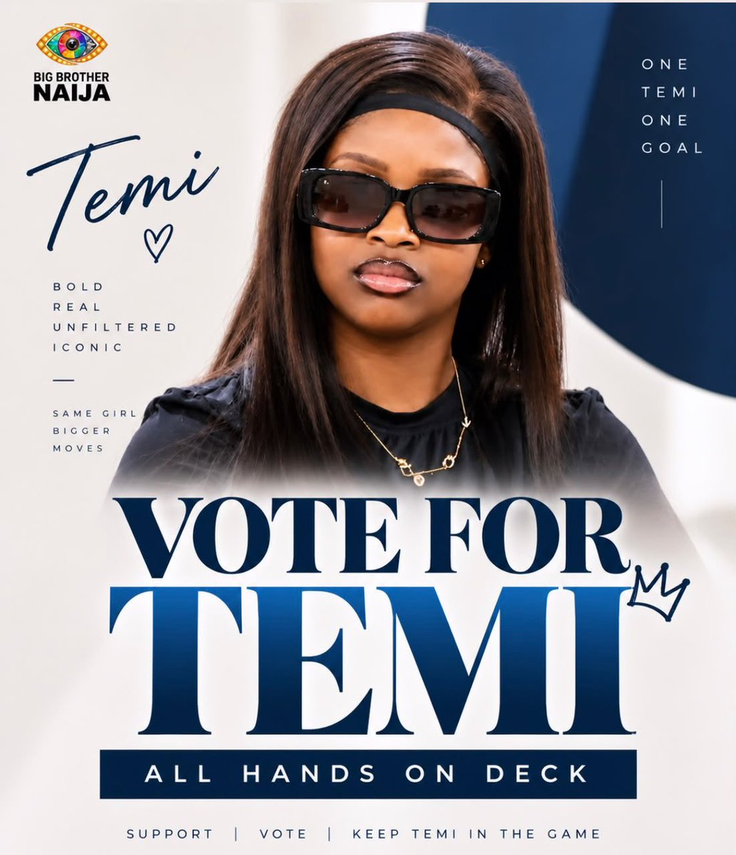 Temiinkem's tweet photo. ‼️TEMINATORS, WE KNOW THE MISSION‼️

THIS WEEK IS STRICTLY BUSINESS!!!!

Voting lines are open, and we need to come in with full force.
Temi has no one else but her Teminators.
No distractions, no hesitation, no slowing down.
WE ARE HERE TO WIN, AND WIN WE WILL. 

Every vote counts. Let’s get it done! 

VOTE FOR TEMI NKEM
#TemiNkem #Bbnaija