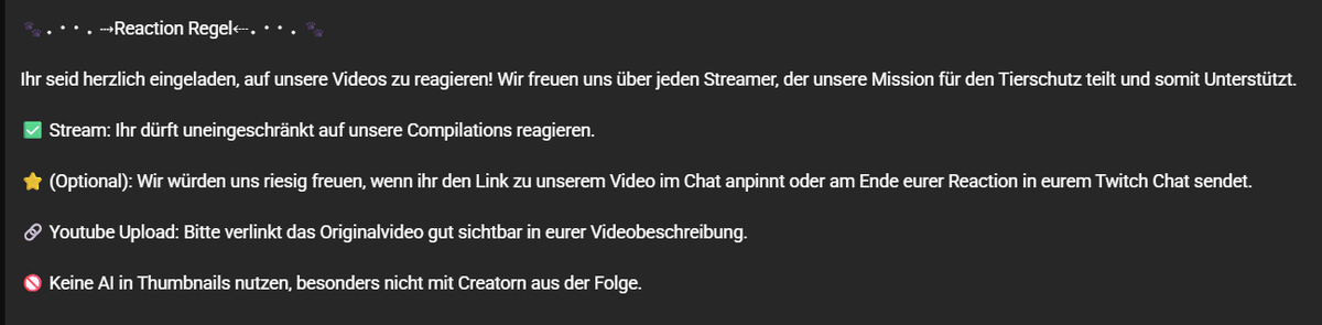VHeartClips's tweet photo. Wir haben jetzt den Abschnitt "Keine AI-Thumbnails" als Reaction-Regel für unsere Compilations ergänzt.  

Wer sich nicht daran hält, bekommt ein Reaction-Verbot.  

Es gibt Tools, bei dem ihr nicht mal Photoshop braucht, um ein gutes Thumbnail zu erstellen.

Bei Fragen meldet euch gerne bei uns! Wir geben gerne Tipps und Tricks!🫶

Yura verfasst, Basti und TamTam übernommen.