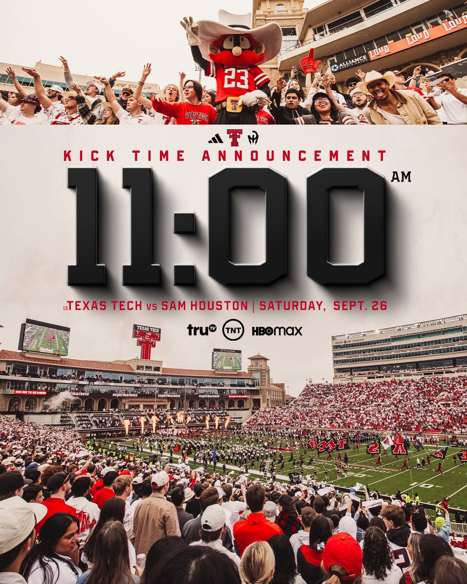 TexasTechFB's tweet photo. Kick time and network set for Sept. 26 🚨 https://t.co/Xhy9DRDt0K