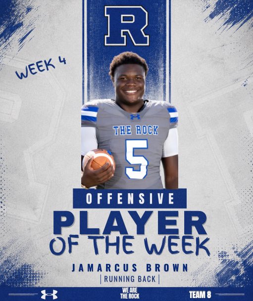 Rockvale_FB's tweet photo. Help us congratulate our Week 4 players of the week in our 49-7 victory over Stewarts Creek. 

@iamjamarcusb_2 
@quincyfinley4 
@DeMarrionT2027 
Jaiden Hudson 

#WeAreTheRock🪨 #Team8 https://t.co/7uxL7MZ2Fw