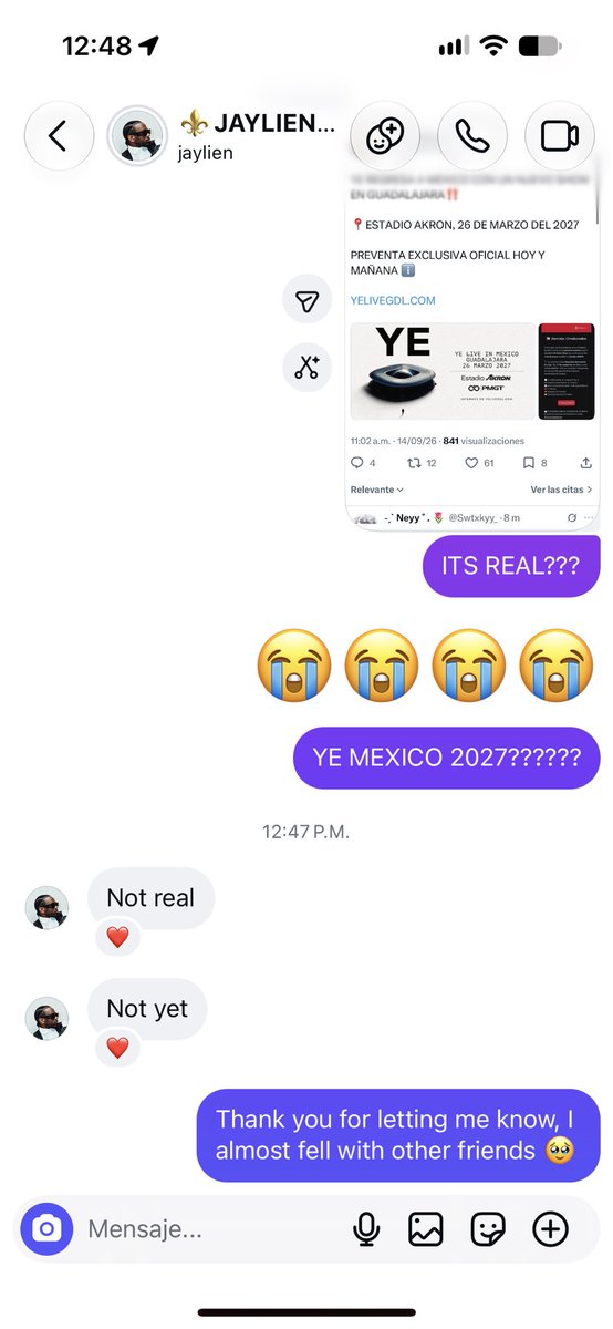 eddcgmz's tweet photo. YE EN MEXICO FAKEE 🥹🇲🇽
Confirmed equipo yzy 🔥 https://t.co/NjJBNFNLtV