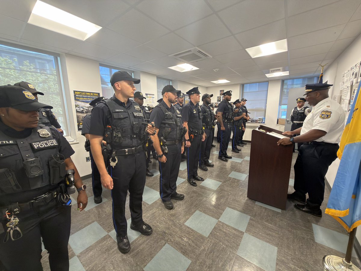 PPD14Dist's tweet photo. Captain McCoullum conducted a formal roll call, ensuring that officers are prepared for their tour of duty.  P/O Walsh and P/O Childs were also presented Officer of the Month plaques for August 2026. https://t.co/8WfqixQxSz