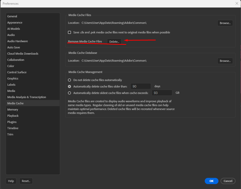 KaykTheEditor's tweet photo. A waveform do meu áudio tava sumindo e voltando, aí descobri o que era.

O cache do Premiere!

👉 Vá em Editar → Preferências → Cache de mídia → Excluir → OK https://t.co/0CWPxFjDJy