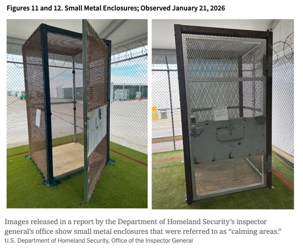 SenTinaSmith's tweet photo. If it looks like a cage and acts as a cage… it’s a cage. Calling these “calming areas” at Alligator Alcatraz is some dystopian doublespeak. https://t.co/gTmGBaW0RD