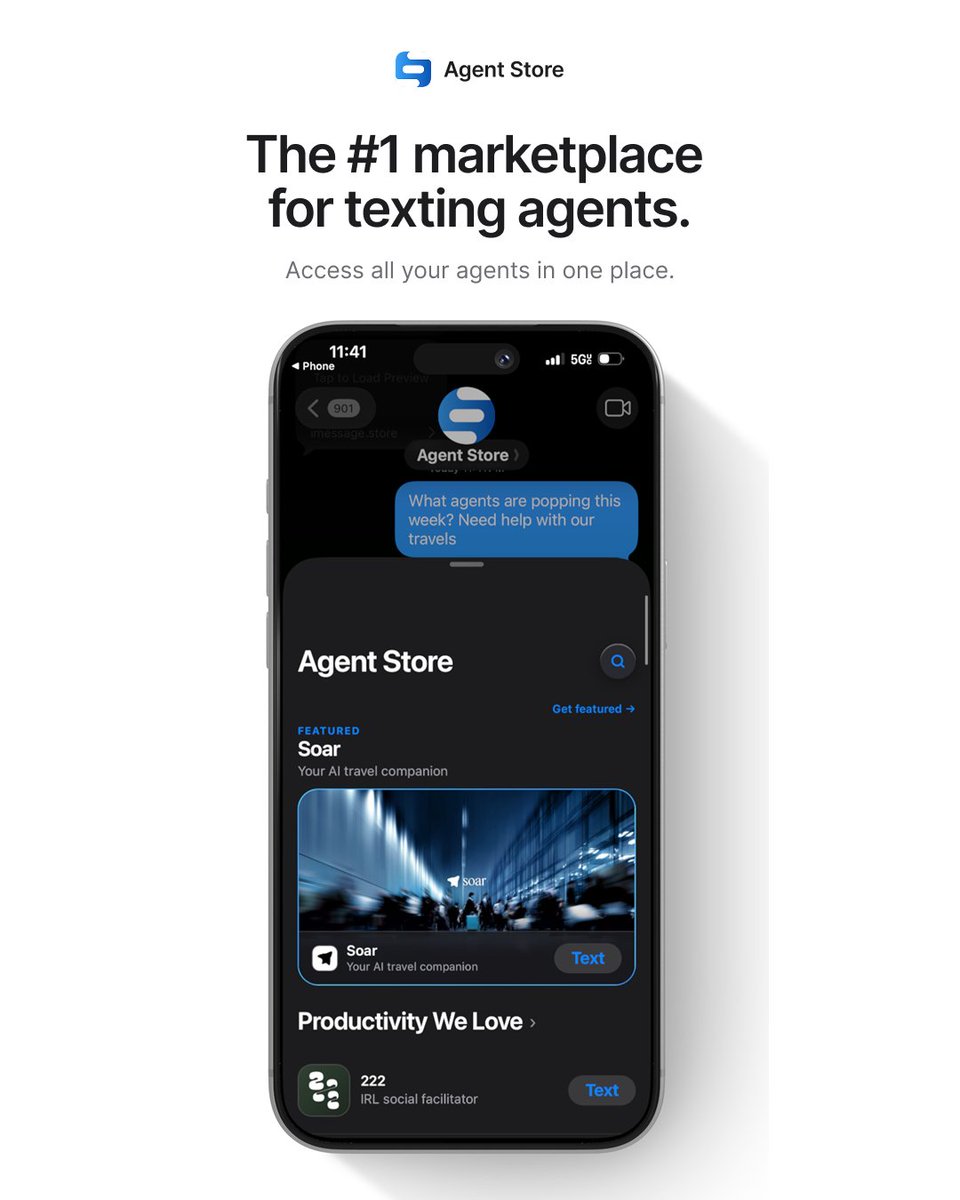 stannostudio's tweet photo. in case you're not keeping tabs, @textagents is about to be the App Store moment for AI agents.

my bet: 1-2M agents here in the next 2 years. 

tag someone who needs to see this before we launch a big update this week. hint: free distribution  🔊 https://t.co/QpO3IOPJEY