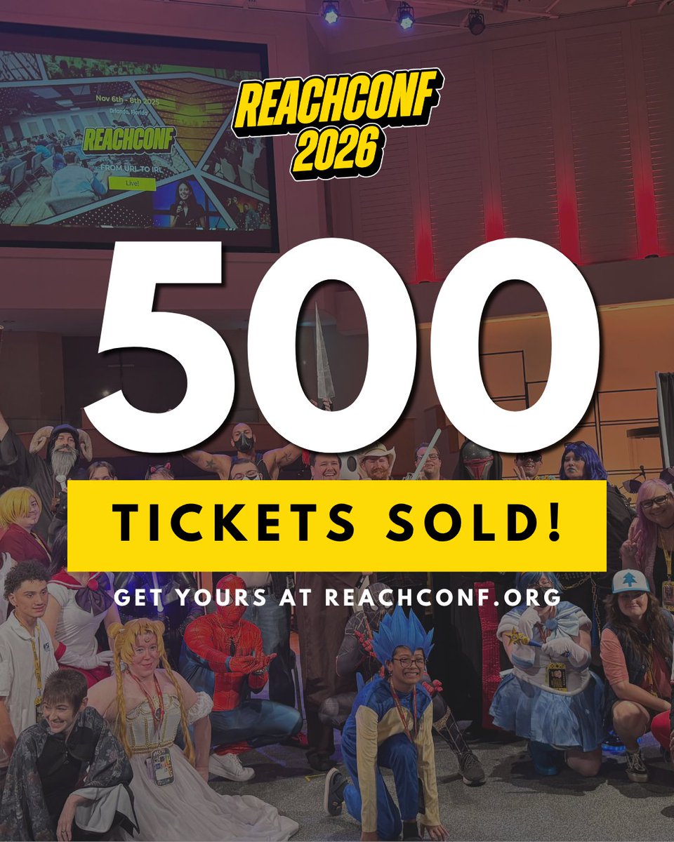 reachconflive's tweet photo. 500 TICKETS SOLD 🎉🔥

Halfway to 1,000! Thank you to every creator joining us this November, we cannot wait to see you there.

Haven't grabbed yours yet? Get your ticket at https://t.co/ACMk5EtcJr https://t.co/RmebsJUEAE