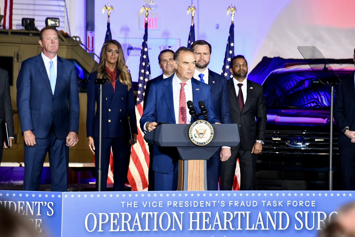 GovMikeKehoe's tweet photo. Proud to welcome @VP, @AGToddBlanche, @SBA_Kelly, @FBIDirectorKash, and state and federal leaders from across America’s heartland to Kansas City this morning for the announcement of a historic crack down of pandemic-era loan fraud in programs meant to support American small businesses.

The State of Missouri stands with our federal partners in the Trump Administration in relentlessly protecting taxpayer funds and holding these criminal fraudsters accountable.