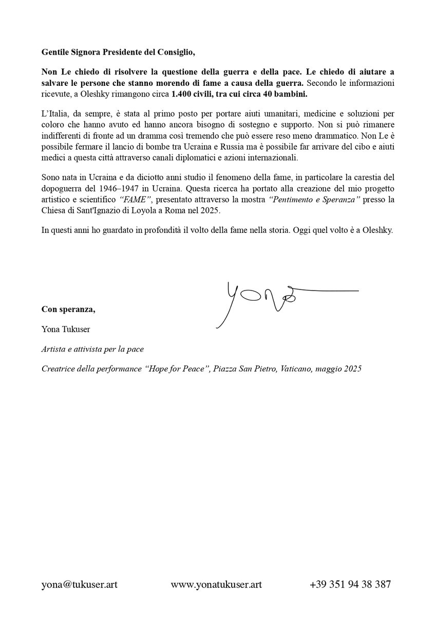 YonaTukuser's tweet photo. Su richiesta dei volontari dell’organizzazione @senor.cola, ho inviato alla Presidente del Consiglio dei Ministri italiana Giorgia Meloni @giorgiameloni la loro lettera «Appello umanitario urgente: Oleshky». #Oleshky non deve essere lasciata sola di fronte a questa tragedia. #SOS https://t.co/6mSN8ta0J4