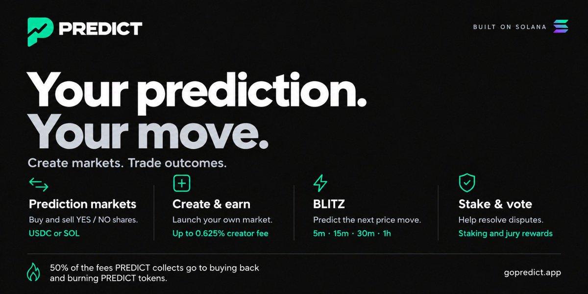 gopredictapp's tweet photo. Permissionless Prediction Markets will be the next meta in crypto.

Create your own prediction market and get 50% of the total trading fees on: https://t.co/4SW0hHgFvO

The other 50% is used to support the platform & to buy back & burn solana:CVStKr4Y8EEGmCrQCCEweTLGAkwURZzGZ5ozJBpPnu1c tokens.

Let’s onboard the next one billion users togheter.