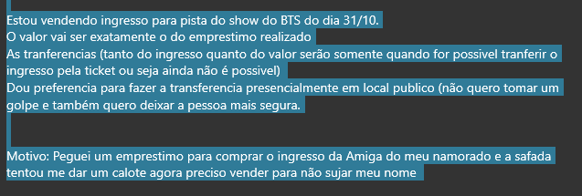 armyonlybts7's tweet photo. Estou vendendo ingresso para pista do show do BTS do dia 31/10.
O valor vai ser exatamente o do emprestimo realizado https://t.co/riaHIAc8nu