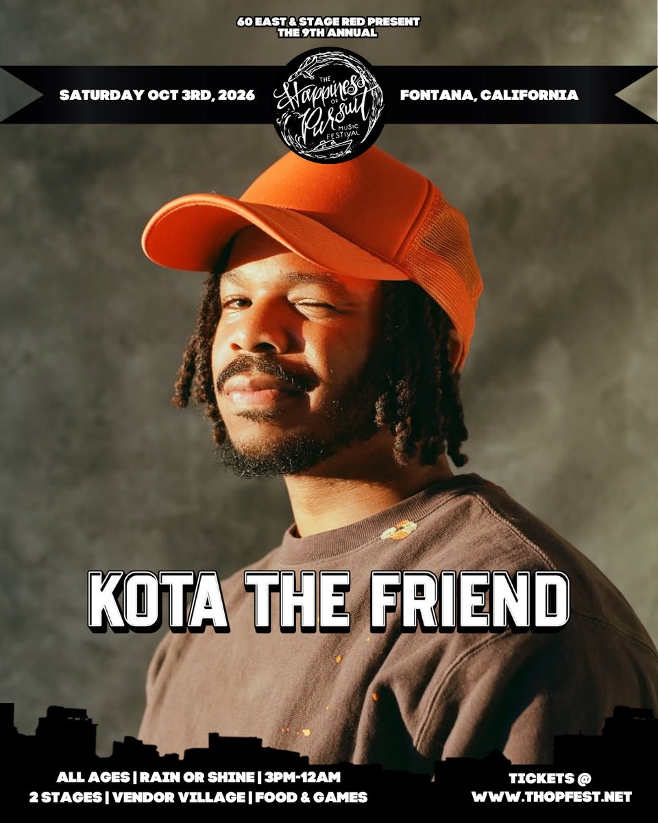 THOPFest's tweet photo. Representing Brooklyn, @KotaTheFriend is one of today’s most respected independent artists.

Get familiar before you see him live on October 3rd at #THOPFest. ✈️🛥️

📍 @StageRedFontana | Fontana, CA

🎟️ https://t.co/4GXYP3XSjM https://t.co/BkIc51mulj