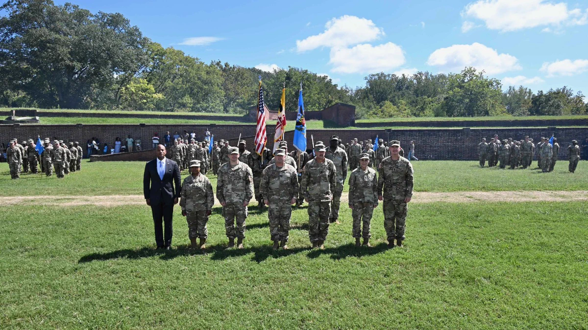 Governor Moore and military officials at the 628th Intelligence and Electronic Warfare Battalion Activation.
