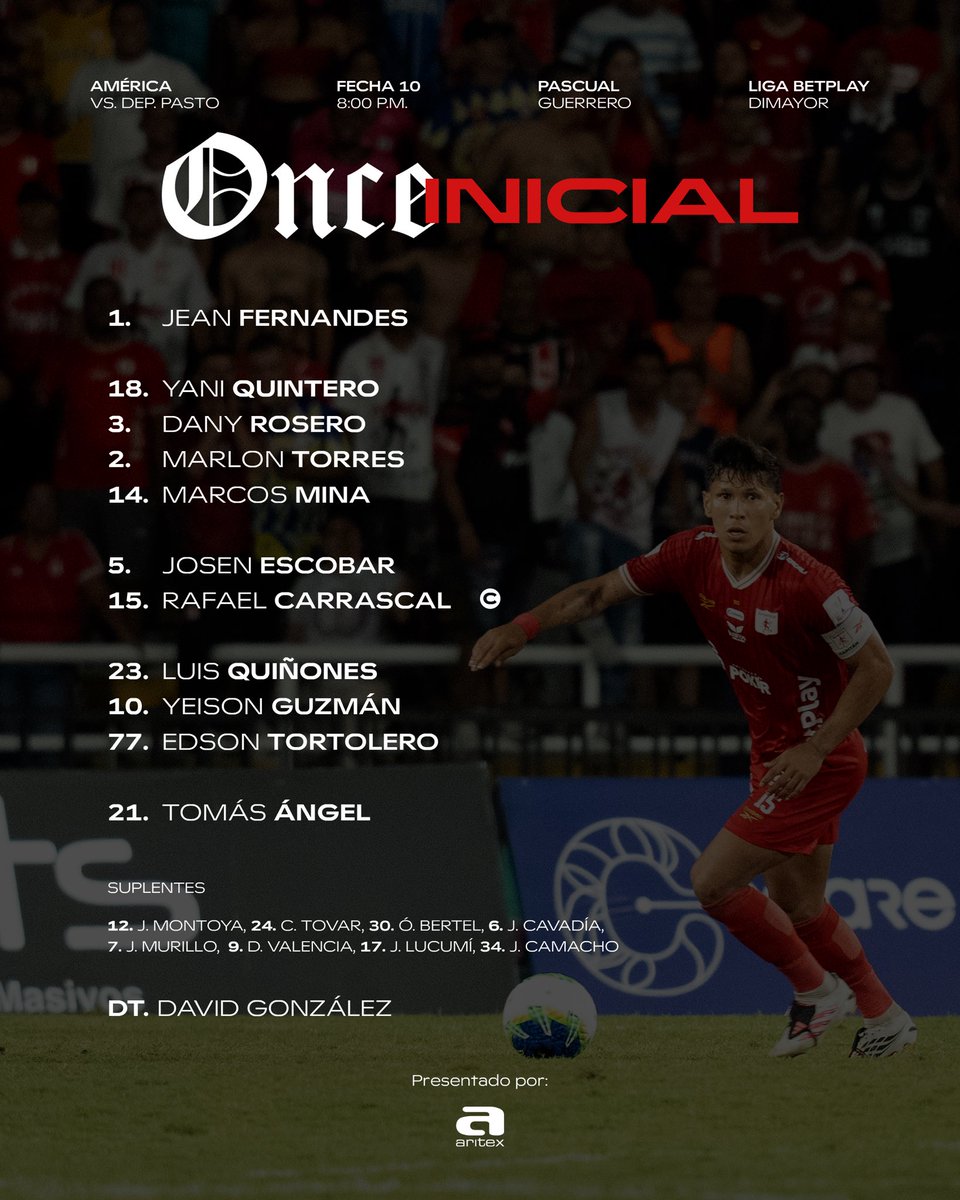 AmericadeCali's tweet photo. 👹 Los elegidos ya están listos. Este es el once inicial del Rojo para enfrentar a Pasto. ❤️‍🔥 https://t.co/aqcsLs7e6e