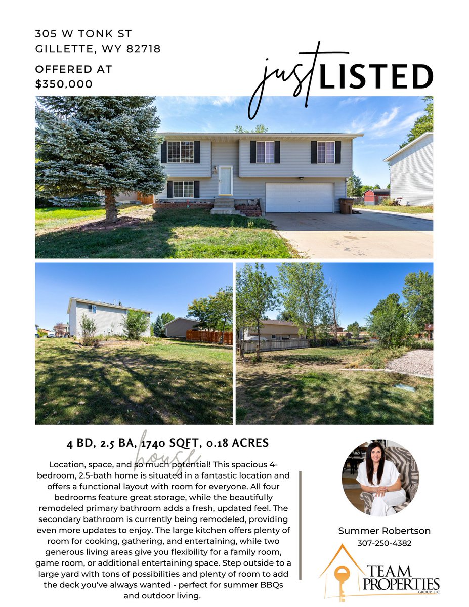 SRteamTPG's tweet photo. 💥𝓙𝓾𝓼𝓽 𝗟𝗜𝗦𝗧𝗘𝗗💥Spacious, with a great central location! Check out 305 W Tonk St in #GilletteWY 👉https://t.co/WMk4pauz9g

Call The Summer Robertson Team at Team Properties Group LLC to take a look📲307.250.4382 #homesforsaleingillettewy https://t.co/dvNuWda9Fs