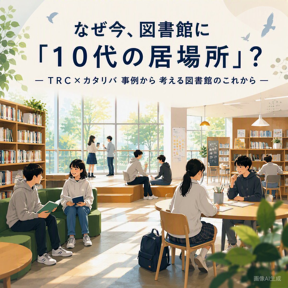TRC_lib_inc's tweet photo. なぜ今、図書館に「10代の居場所」？
―TRC×カタリバ事例から考える図書館のこれから―
📍第２会場 10月21日(水)🕐10:30～12:00
TRC×カタリバが杉並区立宮前図書館での実証事業をもとに、これからの図書館における「10代の居場所」の可能性について考えます
#図書館総合展2026 #図書館流通センター #TRC https://t.co/gnxZe71gHM
