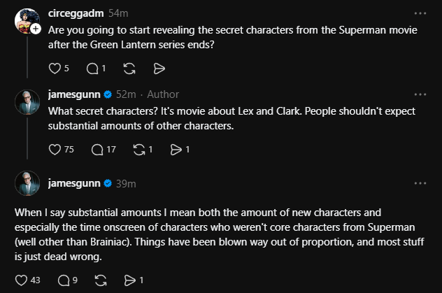 SuperSagaNews's tweet photo. James Gunn on the recent 'Man of Tomorrow' rumors
"It's movie about Lex and Clark. People shouldn't expect substantial amounts of other characters.. Things have been blown way out of proportion, and most stuff is just dead wrong" https://t.co/H2vYxWUSWa