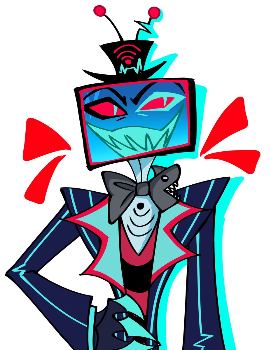 Synthesiiz's tweet photo. Had to draw the sharky ,, it was too cute of an idea (｡>﹏<) #voxhazbinhotel https://t.co/1uWQxVecEz