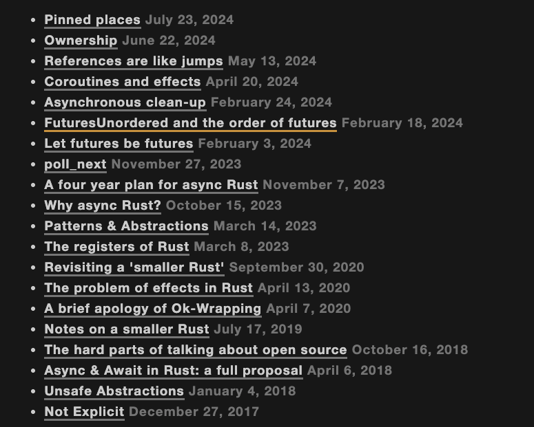 sarmag77's tweet photo. Even if you don't work with Rust, reading these blogs would give you a nice introduction to the first principle thinking required to design a language. https://t.co/qYFfc1wPY8
