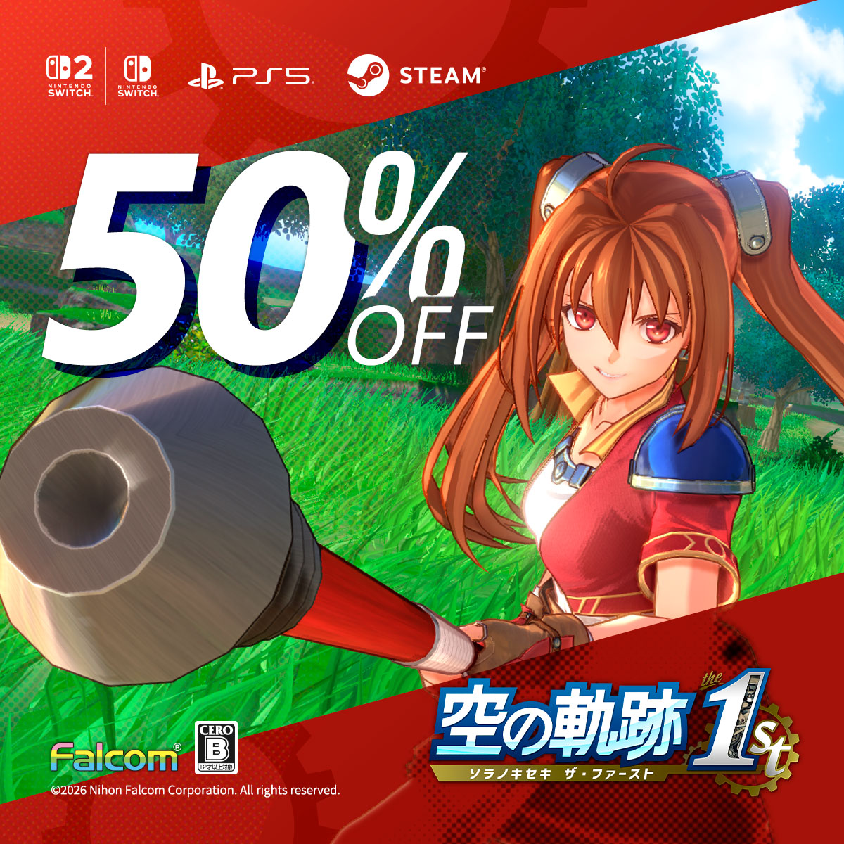 nihonfalcom's tweet photo. ⚙忘れられない旅になる⚙
┈┈┈┈┈┈┈┈┈┈┈┈┈┈⿻
＼＼ 50％OFF／／
ストーリーRPG「#空の軌跡 the 1st」
Steam版もセール開始！
#Switch2 #Switch #PS5 #Steam

セール詳細：
https://t.co/YZXTD5B46p

続編「空の軌跡 the 2nd」は
いよいよ明後日9/17㊍発売！
https://t.co/pALsm1hF1H https://t.co/jkk036ZQ6E