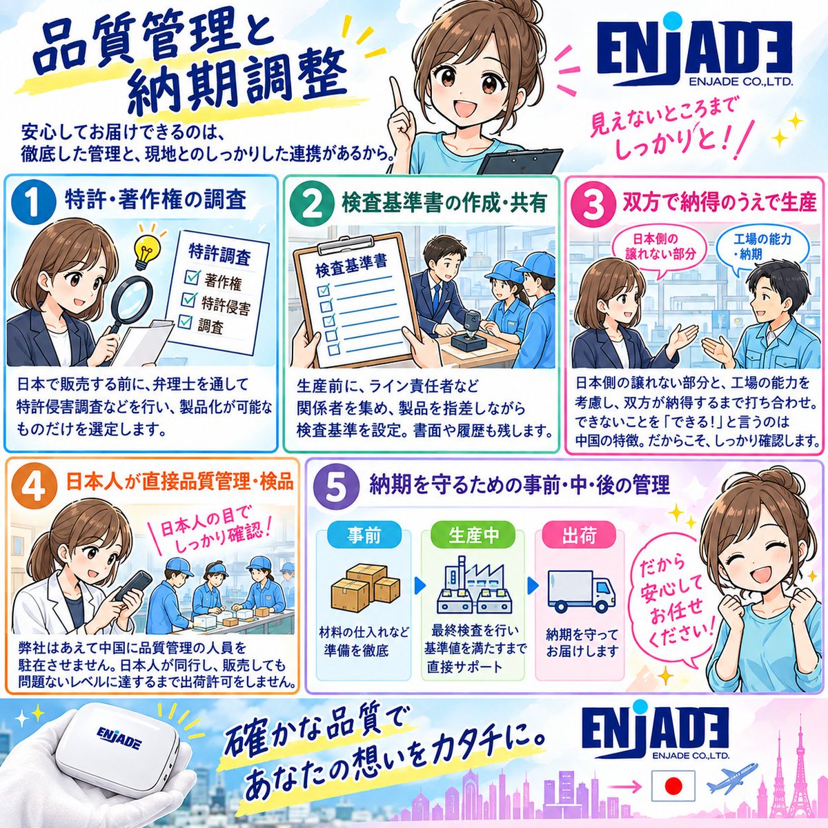 Enjade_info's tweet photo. 「安心して任せられるOEM」を目指して。🌿品質管理から納期調整まで、日本目線でしっかりサポート。 「売れる商品」を一緒につくります✨
#OEM #中国OEM #品質管理 #商品開発 #ものづくり #ENJADE #エンジェイド #レジン #ネイル #ゲーム https://t.co/SgNwQrVjME
