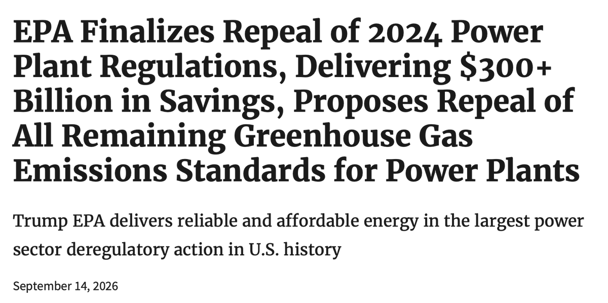 luckytran's tweet photo. The EPA has repealed a rule that would have directly saved thousands of lives by limiting fossil fuel emissions from power plants. Lobbyists successfully pushed for this repeal using surging demand from data centers as justification. The government chose AI over human lives. https://t.co/C01LTiR1MY