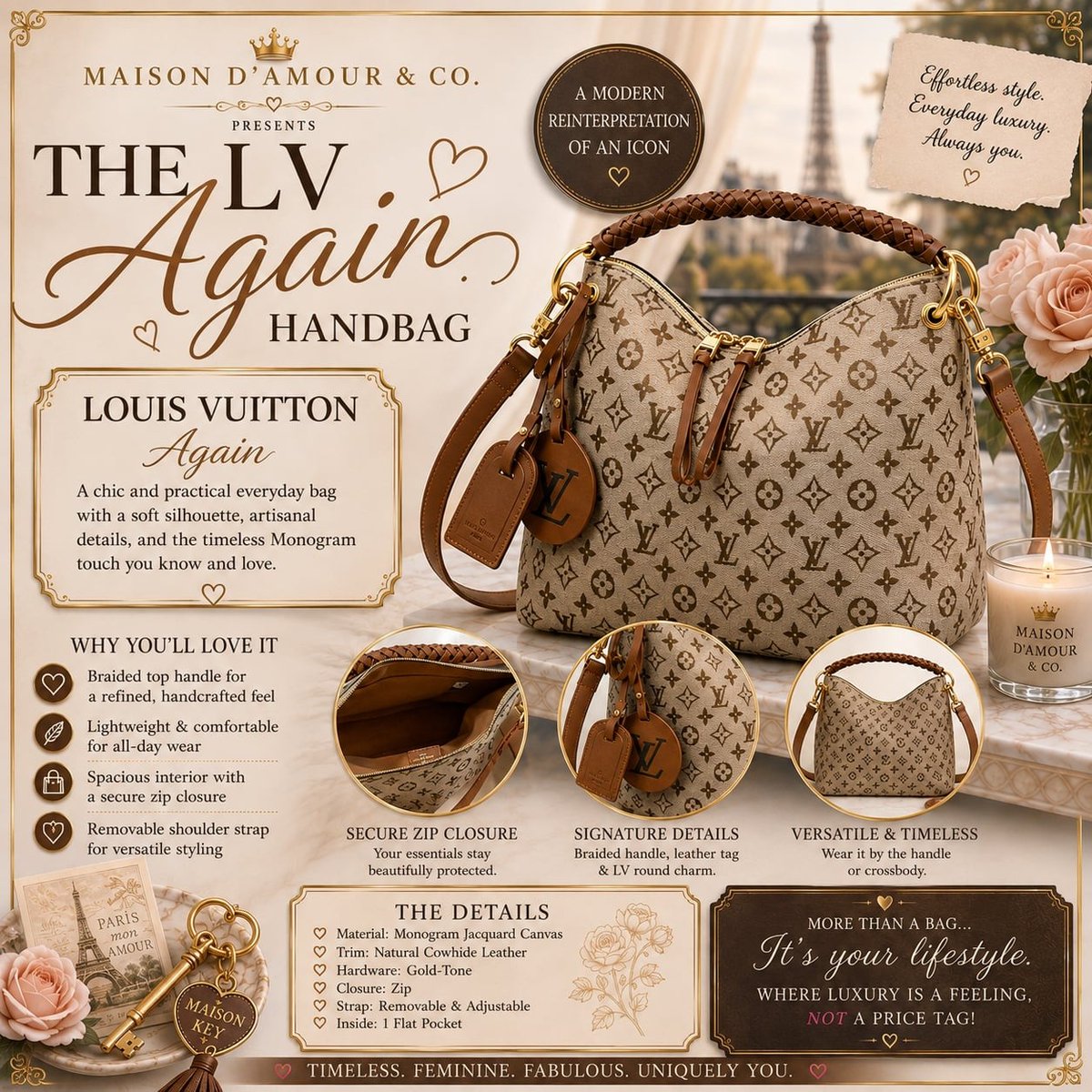 vicentedepaulo4's tweet photo. Effortlessly chic: the LV Again pairs warm Monogram, caramel leather, gold hardware, and a braided handle in a spacious, polished silhouette. Perfect for denim, date night, travel, and every season. https://t.co/2kxf0tnfyS