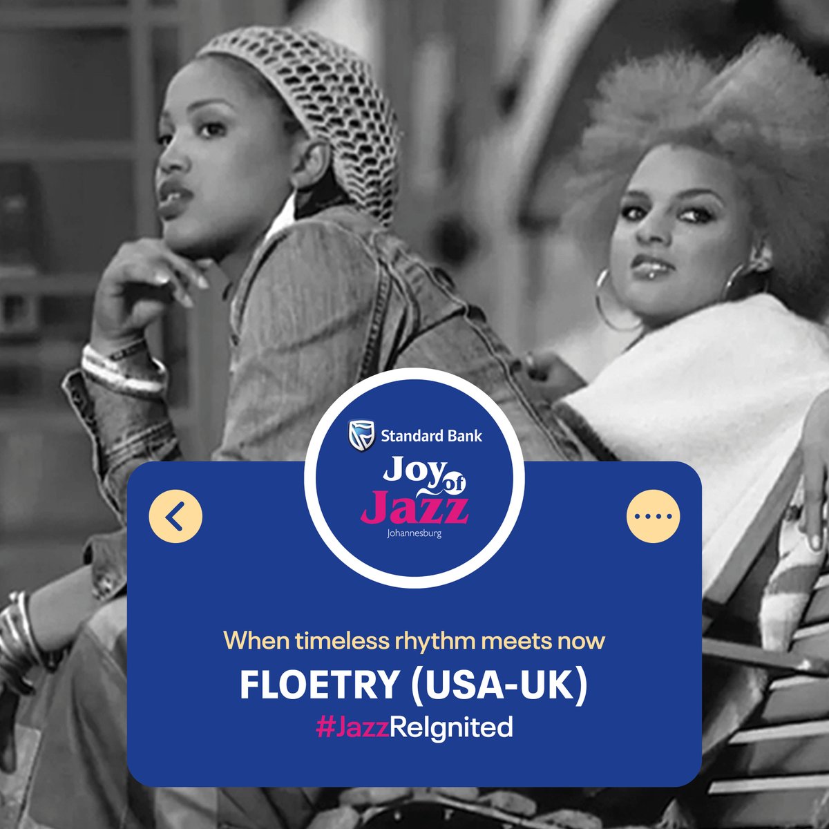 CityofJoburgZA's tweet photo. Floetry are back! 

The legendary English neo-soul duo of Natalie Stewart and Marsha Ambrosius return to Joburg for SAY YES – The Tour 2026, celebrating 25+ years of Floetry magic and the timeless classic Floetic.

With 7 Grammy nominations, 3 Soul Train Lady of Soul Awards and songwriting credits for icons including Jill Scott, Patti LaBelle and Earth, Wind & Fire, this is neo-soul history live on stage.

Catch Floetry at the Standard Bank Joy of Jazz, 25–27 September 2026 at the Sandton Convention Centre, Joburg.

🎟️ Tickets available from Ticketmaster.

#ExploreJoburg #SBJOJ2026 #JazzReIgnighted ^NJ