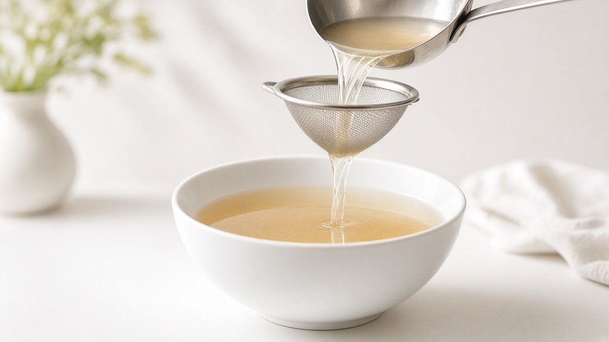 ColonoscopyCook's tweet photo. Soluble umami for prep plates: pale white stock, simmered, skimmed, and double-strained. Savoury depth rides in the liquid. Solids leave the bowl. https://t.co/XdulLrNAPc