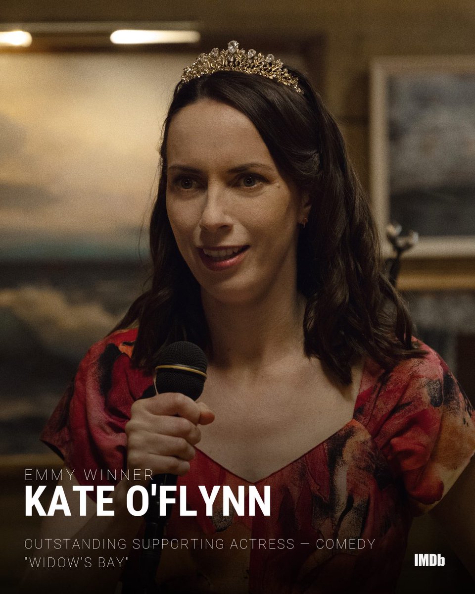IMDb's tweet photo. Congratulations to #KateOFlynn for winning Outstanding Supporting Actress - Comedy in #WidowsBay! 🏆✨ #Emmys https://t.co/VBgBDOfedY https://t.co/8P078iCGov