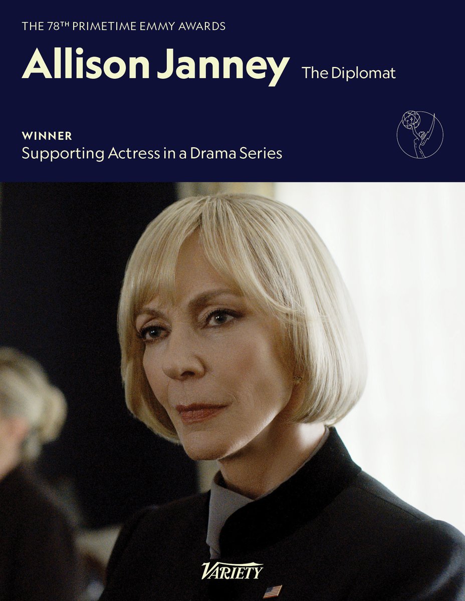 Variety's tweet photo. #Emmys: Allison Janney (“The Diplomat”) wins Best Supporting Actress in a Drama Series

https://t.co/Fn0OL5nSUp https://t.co/vWW719iw8u