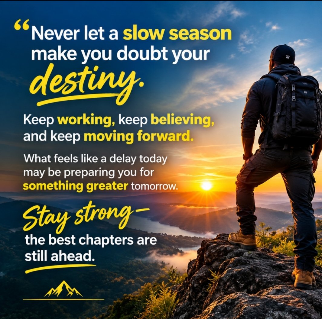 RamsonFred01's tweet photo. Every season has a purpose. 🌅
When life feels slow, don’t give up. Keep working, keep believing, and keep moving forward. Your current situation is not your final destination.
Stay patient. Stay focused. Stay strong. The best chapters of your life may still be ahead. 💪🔥
#KeepGoing #StayStrong #Motivation #Believe #NeverGiveUp