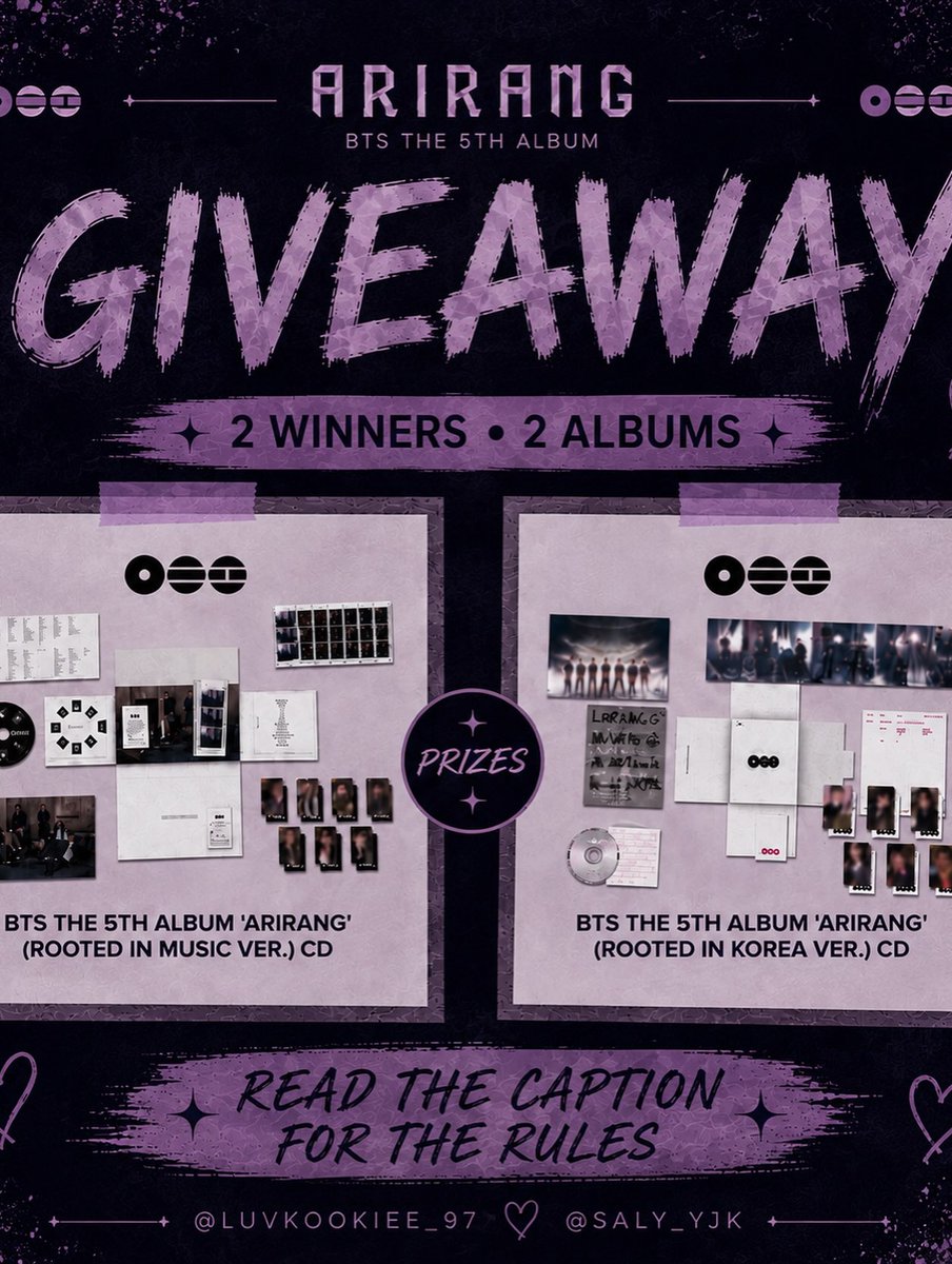 samiogatinho's tweet photo. BTS ARIRANG Giveaway

Win BTS ARIRANG albums. Morocco only. Like, tag 3 friends, follow @luvkookiee_97 and @saly_yjk, and share to your story tagging me. Tagged friends must follow too. Shipping covered. Winner chosen randomly September 10. Good https://t.co/WR7s9BvB42