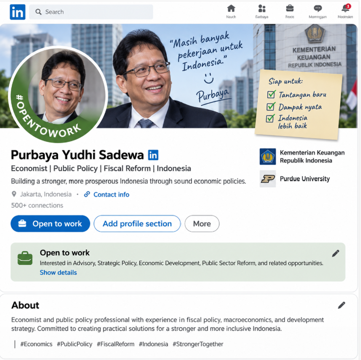 BflyEff's tweet photo. Akun LinkedIn pak Purbaya sekarangg 🤣😂🤭 https://t.co/hB6pyMLygd