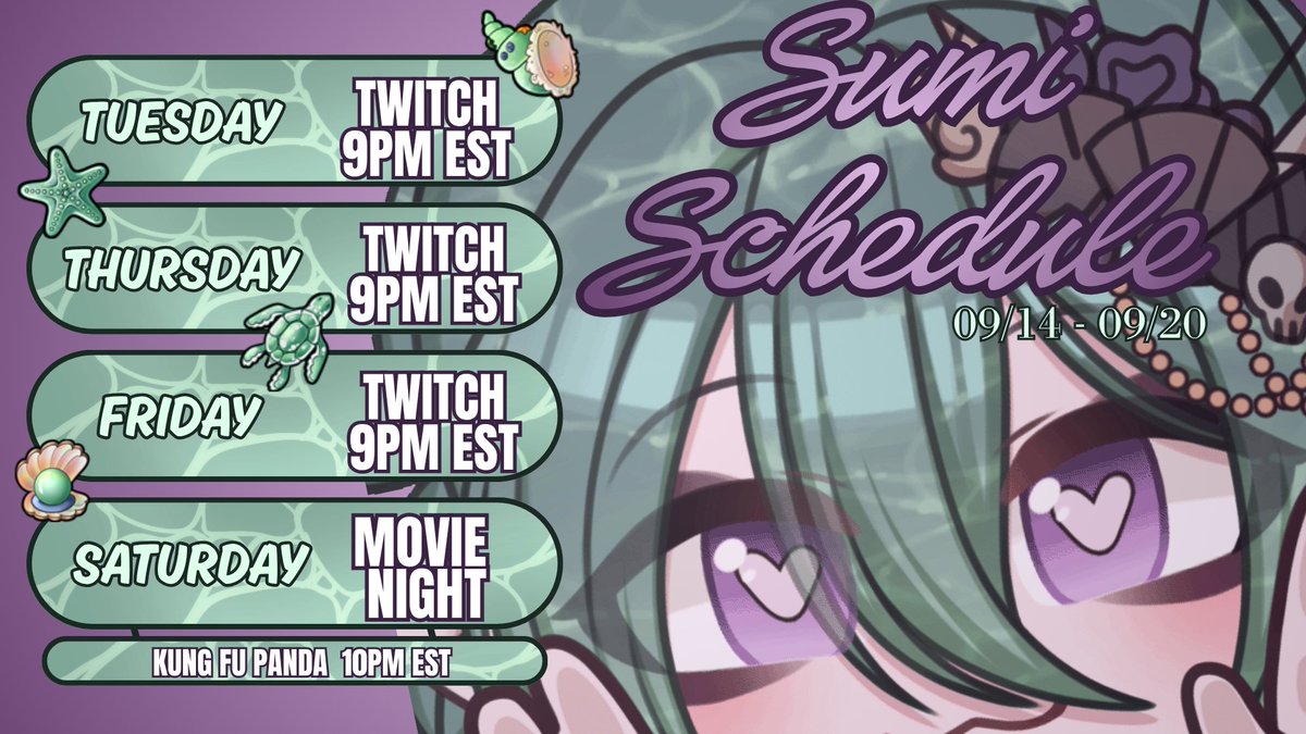 SasoumiVT's tweet photo. This week's schedule my sweeties! 🪸🌊🦞🐠🐚 https://t.co/rtiC6T7kNH