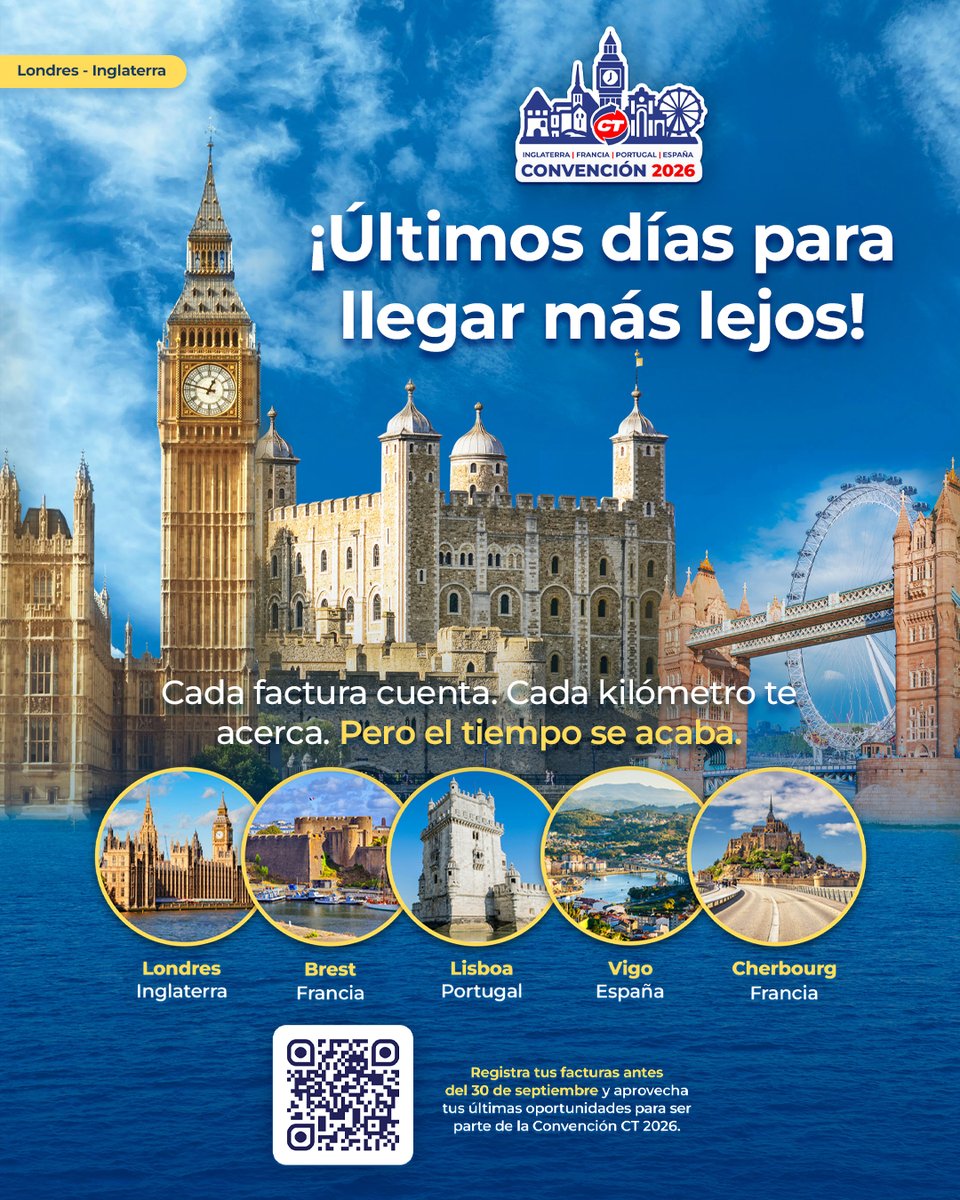 CTInternacional's tweet photo. ¡Estamos a muy   pocas horas del cierre ⏰¡ ¿Ya registraste todas tus facturas 🧾? 

Aún   estas a tiempo de ser uno de los ganadores de la Convención CT 2026   🛳. 

No te quedes fuera de esta increíble viaje y conoce con nosotros las Maravillas del Atlántico Norte 🇬🇧 🌐 https://t.co/pbjxaoJ8bv