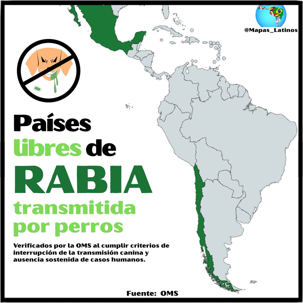 Mapas_Latinos's tweet photo. Países libres de RABIA🐕 https://t.co/2XWQM26Nhl