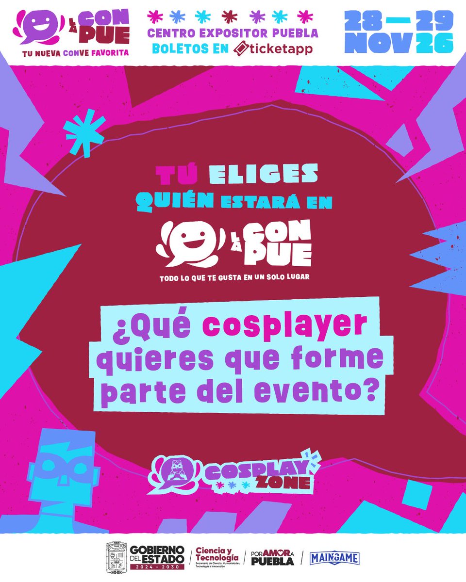 LaConPue's tweet photo. Queremos que tú decidas quién llega a La ConPue. 👀🔥

¿Qué cosplayer quieres ver formando parte del evento?

Participar es muy fácil:

1️⃣ Sigue nuestra página.
2️⃣ Comparte esta publicación en modo público.
3️⃣ Comenta qué cosplayer quieres ver y etiquétalo.
Ahora te toca a ti… https://t.co/ftnY2lQeYG
