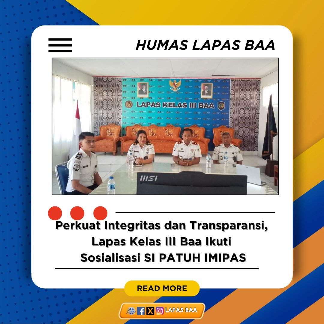 lapasbaa's tweet photo. Perkuat Integritas dan Transparansi, Lapas Kelas III Baa Ikuti Sosialisasi SI PATUH IMIPAS

Selengkapnya : https://t.co/tOr0W5kIQe https://t.co/14f7uQ6wdN